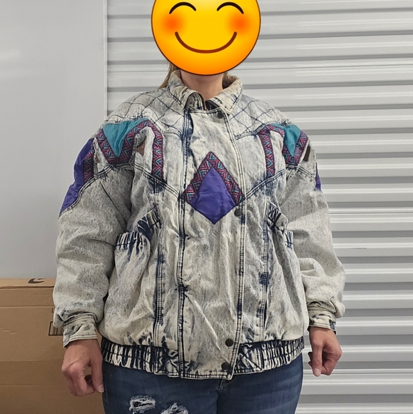 Vintage stonewash denim jacket by Rainbow West size Large excellent cond - Picture 1 of 5